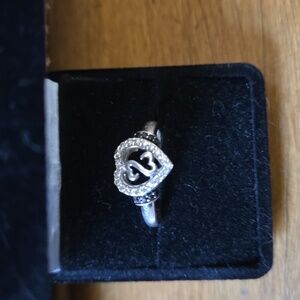 Open Hearts symbol, JS stamped, Sterling Silver, sparkling stones, size 7 Ring